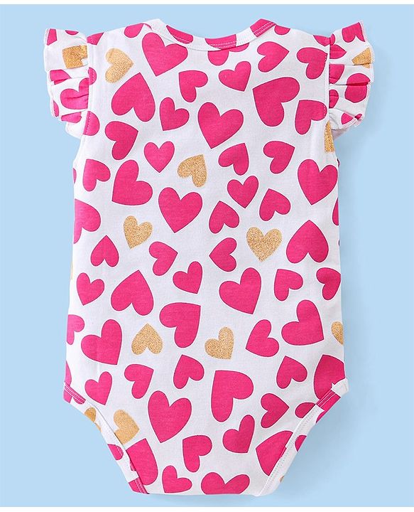 Babyhug 100% Cotton Knit Sleeveless Onesie With Heart Print - White & Pink