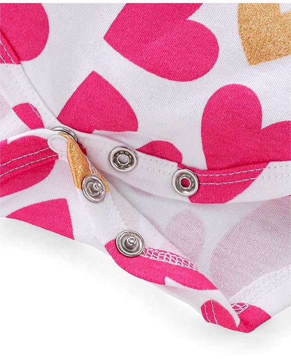 Babyhug 100% Cotton Knit Sleeveless Onesie With Heart Print - White & Pink