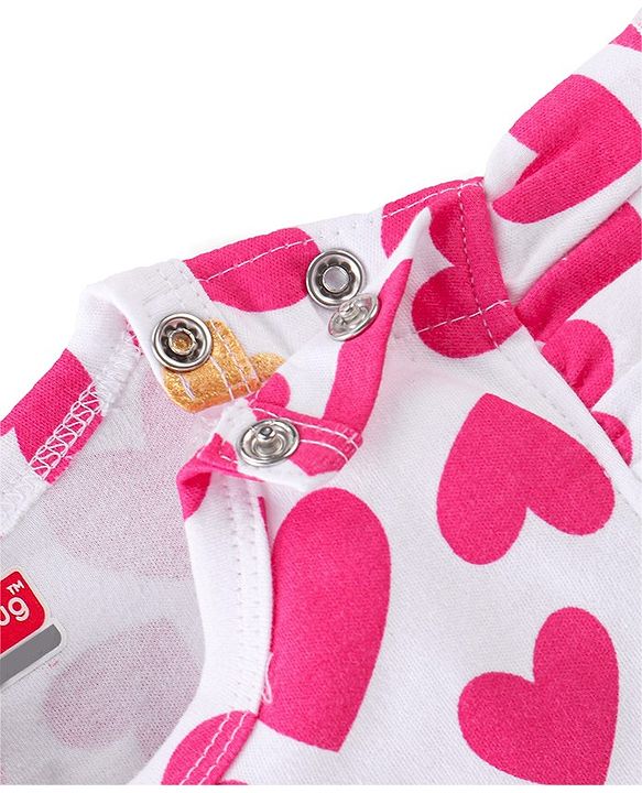 Babyhug 100% Cotton Knit Sleeveless Onesie With Heart Print - White & Pink