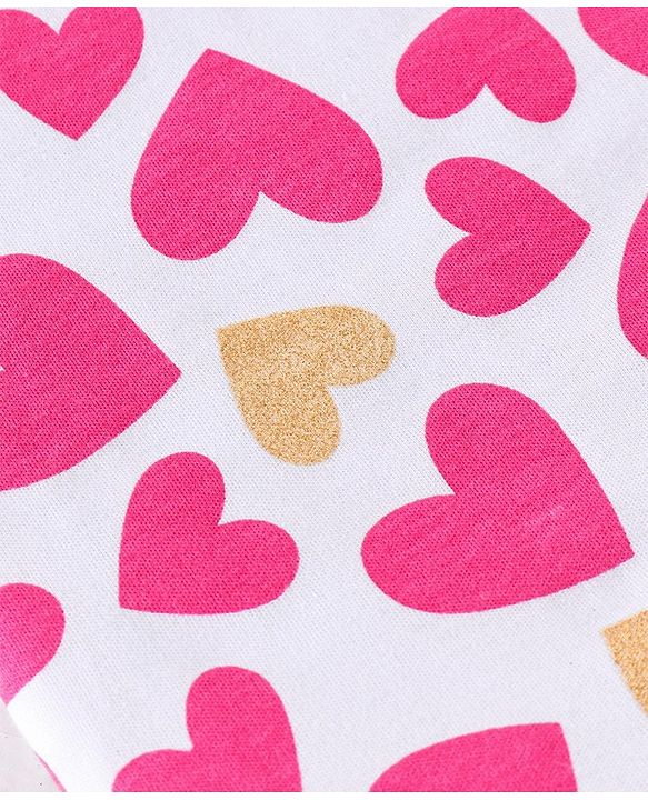 Babyhug 100% Cotton Knit Sleeveless Onesie With Heart Print - White & Pink