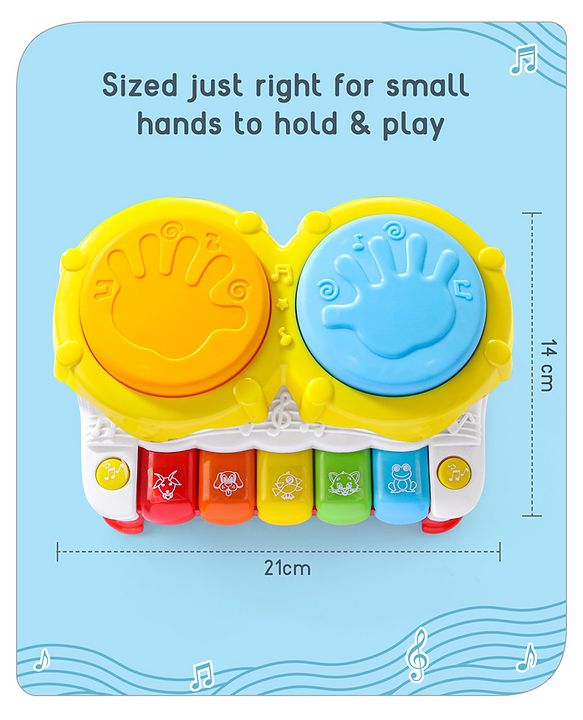 Babyhug 2 In 1 Musical Drum Piano With Lights and Animal Sounds| Volume Control Early Educational Learning Toy| Musical Toy with Flashing Lights Drum Keyboard for 3 Years+ Kids| Gifting Toy| BIS Certified