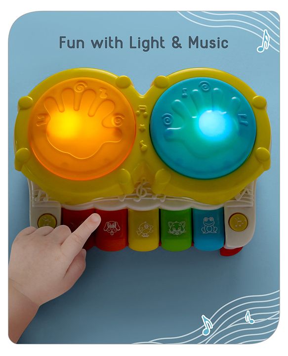 Babyhug 2 In 1 Musical Drum Piano With Lights and Animal Sounds| Volume Control Early Educational Learning Toy| Musical Toy with Flashing Lights Drum Keyboard for 3 Years+ Kids| Gifting Toy| BIS Certified