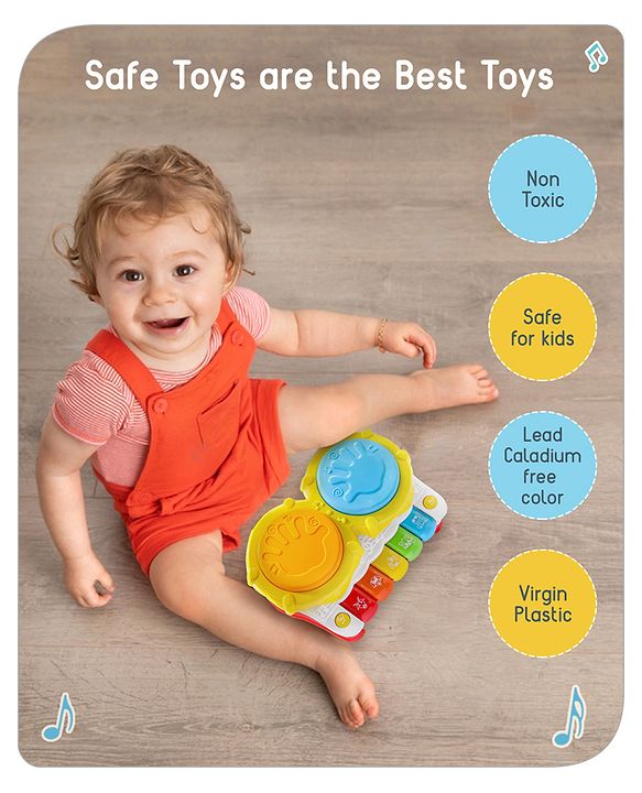 Babyhug 2 In 1 Musical Drum Piano With Lights and Animal Sounds| Volume Control Early Educational Learning Toy| Musical Toy with Flashing Lights Drum Keyboard for 3 Years+ Kids| Gifting Toy| BIS Certified
