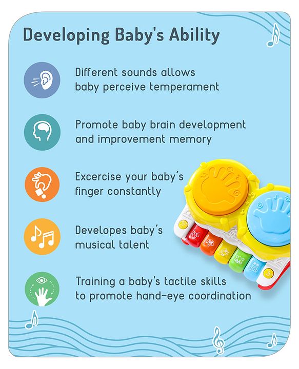 Babyhug 2 In 1 Musical Drum Piano With Lights and Animal Sounds| Volume Control Early Educational Learning Toy| Musical Toy with Flashing Lights Drum Keyboard for 3 Years+ Kids| Gifting Toy| BIS Certified