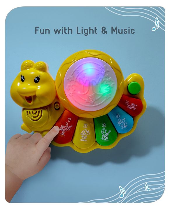 Babyhug Learn N Play Caterpillar Musical Drum Piano With Lights and Animal Sounds| Volume Control Early Educational Learning Toy| Musical Toy with Flashing Lights Drum Piano for 3 Years+ Kids| Gifting Toy| BIS Certified