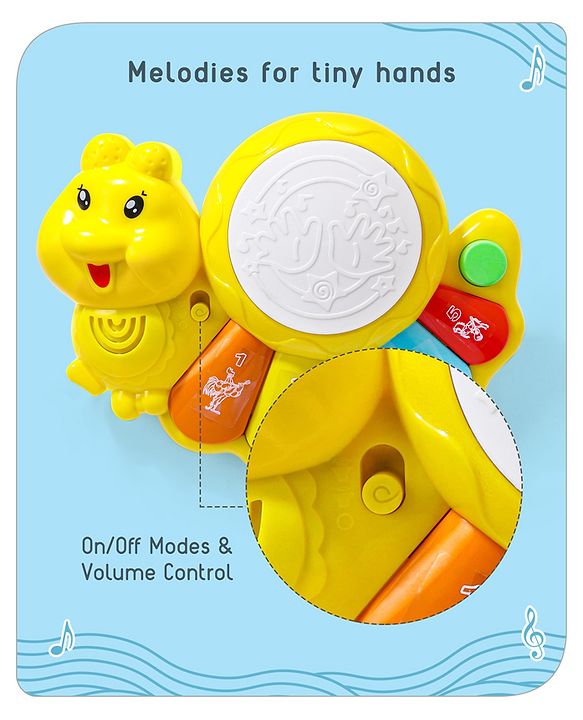 Babyhug Learn N Play Caterpillar Musical Drum Piano With Lights and Animal Sounds| Volume Control Early Educational Learning Toy| Musical Toy with Flashing Lights Drum Piano for 3 Years+ Kids| Gifting Toy| BIS Certified