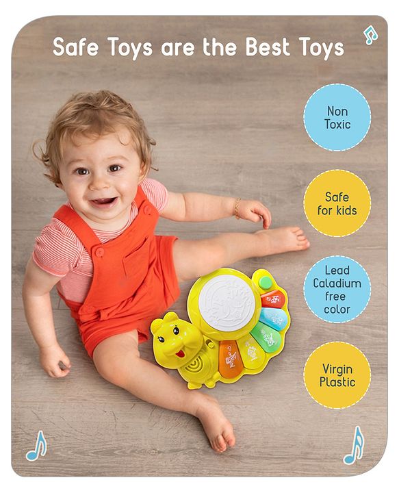 Babyhug Learn N Play Caterpillar Musical Drum Piano With Lights and Animal Sounds| Volume Control Early Educational Learning Toy| Musical Toy with Flashing Lights Drum Piano for 3 Years+ Kids| Gifting Toy| BIS Certified