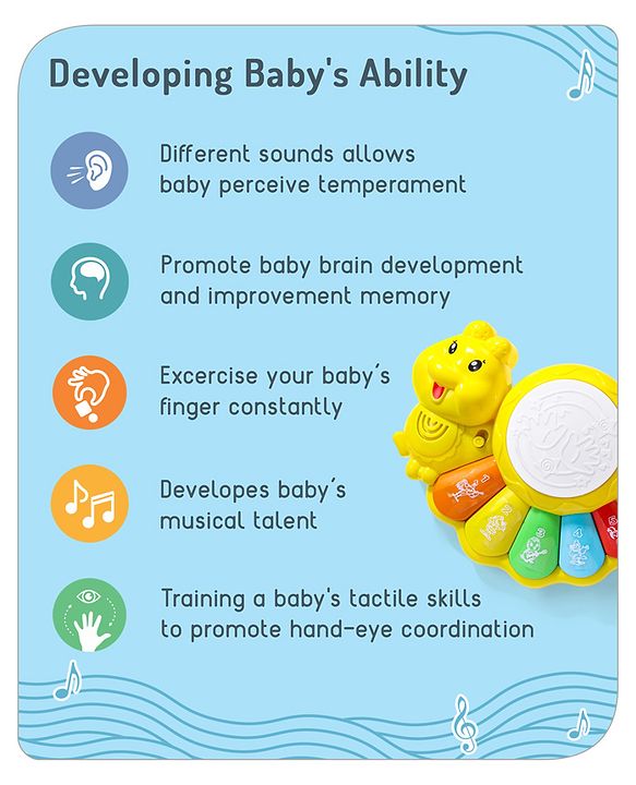 Babyhug Learn N Play Caterpillar Musical Drum Piano With Lights and Animal Sounds| Volume Control Early Educational Learning Toy| Musical Toy with Flashing Lights Drum Piano for 3 Years+ Kids| Gifting Toy| BIS Certified