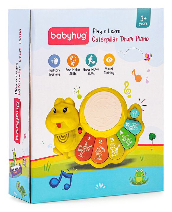 Babyhug Learn N Play Caterpillar Musical Drum Piano With Lights and Animal Sounds| Volume Control Early Educational Learning Toy| Musical Toy with Flashing Lights Drum Piano for 3 Years+ Kids| Gifting Toy| BIS Certified