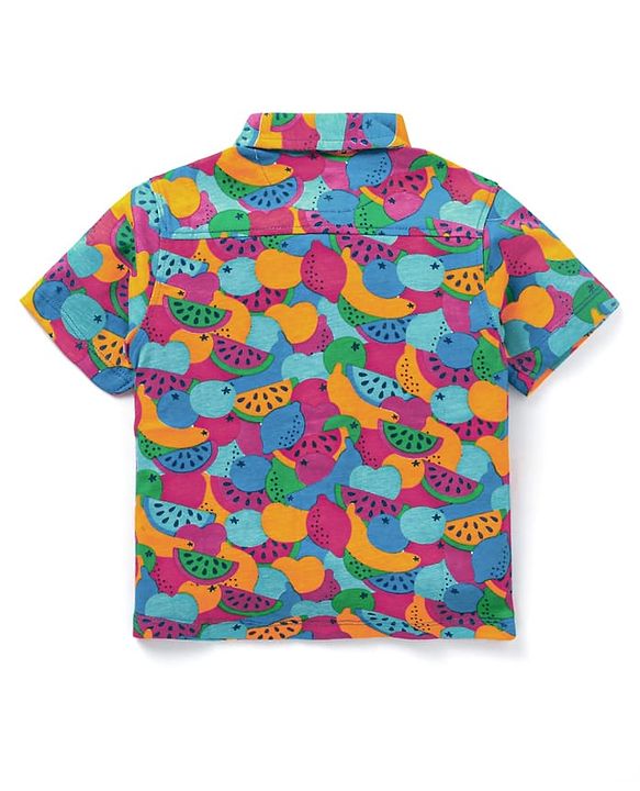 Babyhug 100% Cotton Knit Half Sleeves Regular Collar Shirt With Watermelon Print- Multicolor