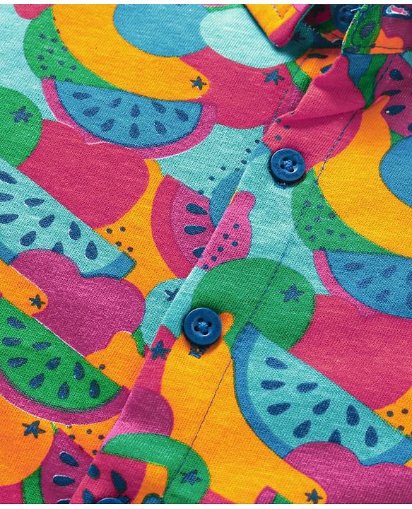 Babyhug 100% Cotton Knit Half Sleeves Regular Collar Shirt With Watermelon Print- Multicolor