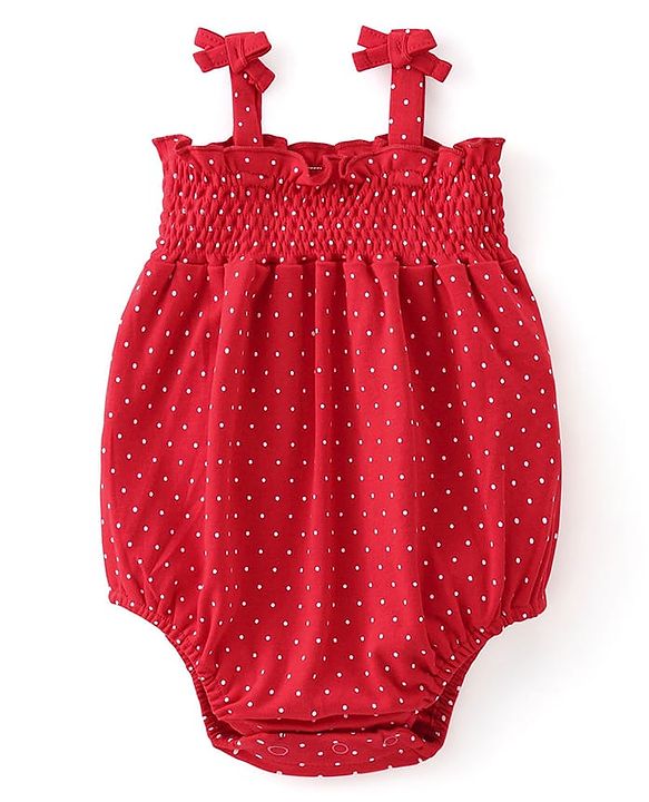 Babyhug 100% Cotton Sleeveless Onesies With Dots Print - Red