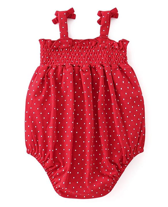 Babyhug 100% Cotton Sleeveless Onesies With Dots Print - Red