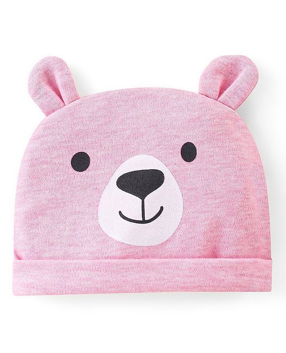 Babyhug 100% Cotton Full Sleeves Onesies With Cap & Mittens & Booties Teddy Print - Pink