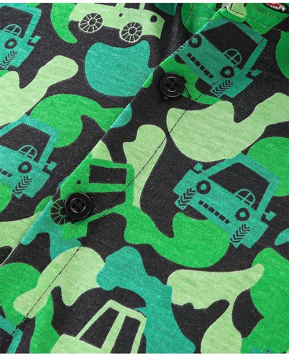 Babyhug 100% Cotton Knit Half Sleeve Shirt With Car Print - Green