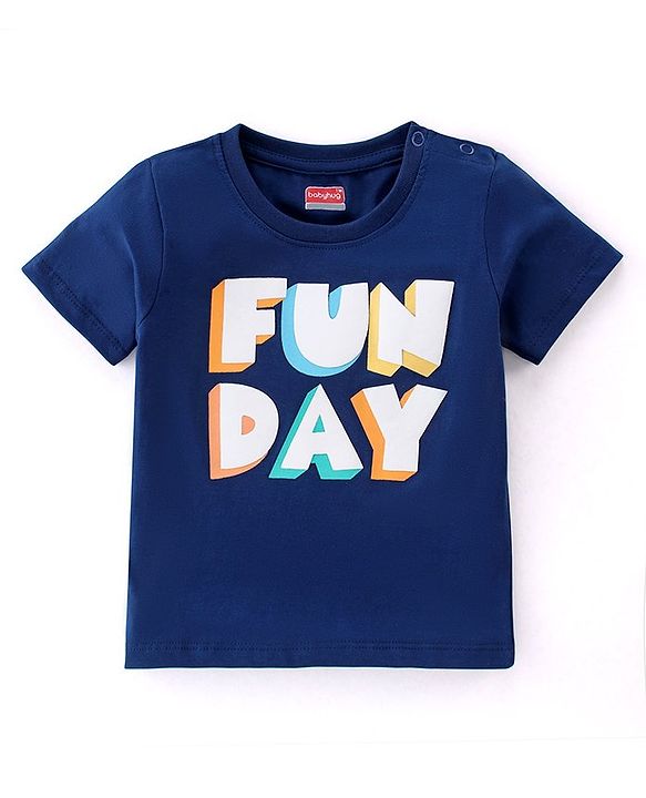 Babyhug Cotton Half Sleeves T-Shirt With Text Graphics - Navy