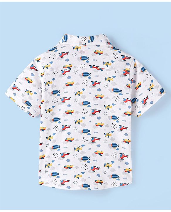 Babyhug 100% Cotton Knit Half Sleeve Shirt With Aircraft Print - White