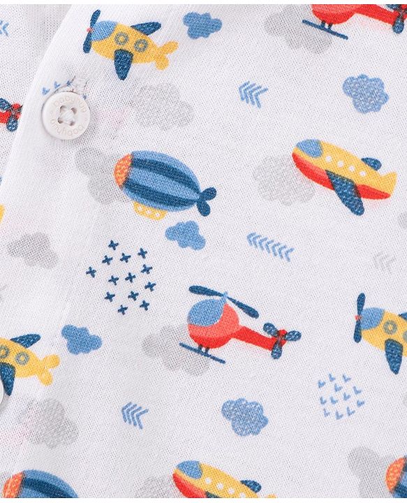 Babyhug 100% Cotton Knit Half Sleeve Shirt With Aircraft Print - White