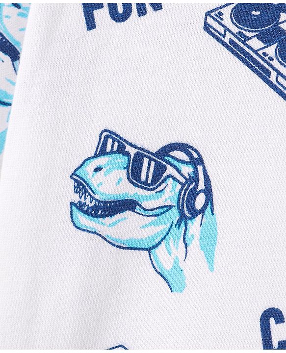 Babyhug 100% Cotton Knit Half Sleeve Shirt With Cool Dino Print - Blue & White