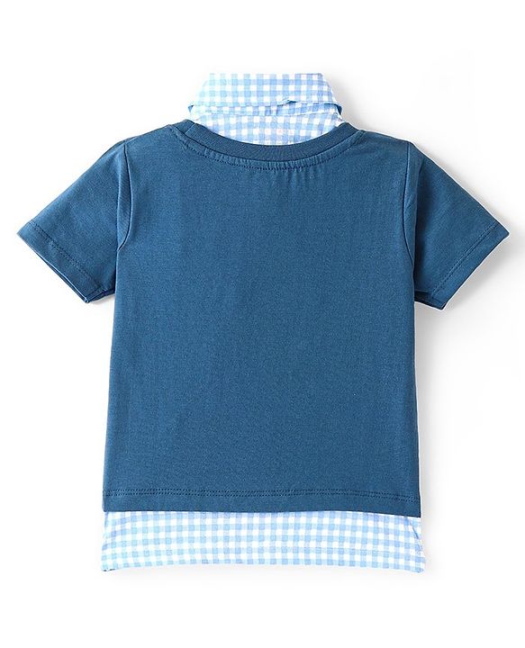 Babyhug Cotton Knit Half Sleeves Teddy Printed Over Lapping T-Shirt - Navy Blue