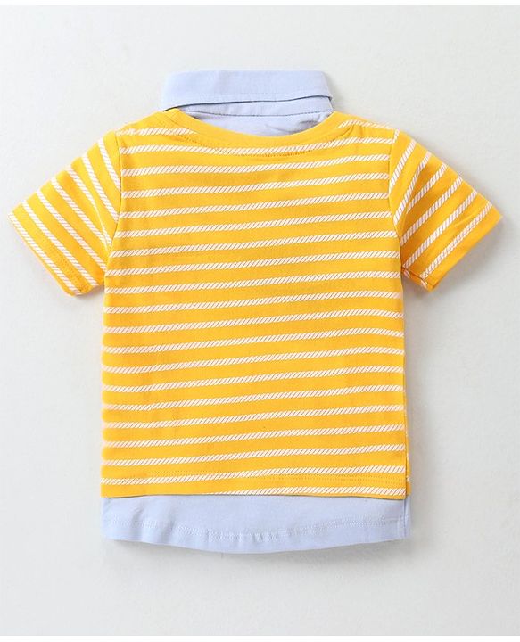 Babyhug Cotton Knit Half Sleeves Overlapped Collared  T-Shirt With Text Print - Yellow