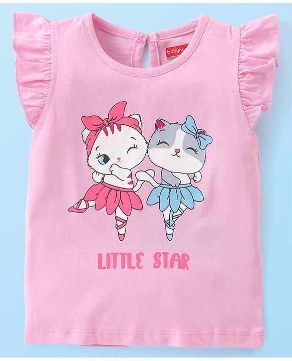 Babyhug Cotton Knit Frill Sleeves Kitty Print T-Shirts Pack of 3 - Red Pink & White