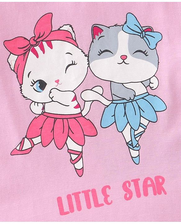 Babyhug Cotton Knit Frill Sleeves Kitty Print T-Shirts Pack of 3 - Red Pink & White