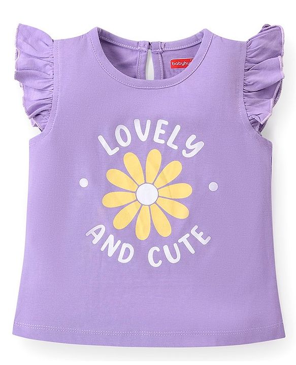Babyhug 100% Cotton Frill Sleeves Tops With  Floral Graphics & Text Print Pack of 3- Multicolour