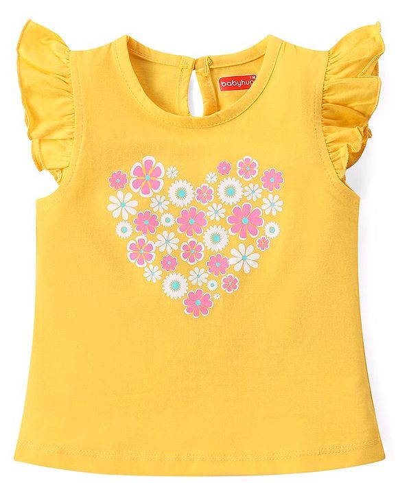 Babyhug 100% Cotton Frill Sleeves Tops With  Floral Graphics & Text Print Pack of 3- Multicolour