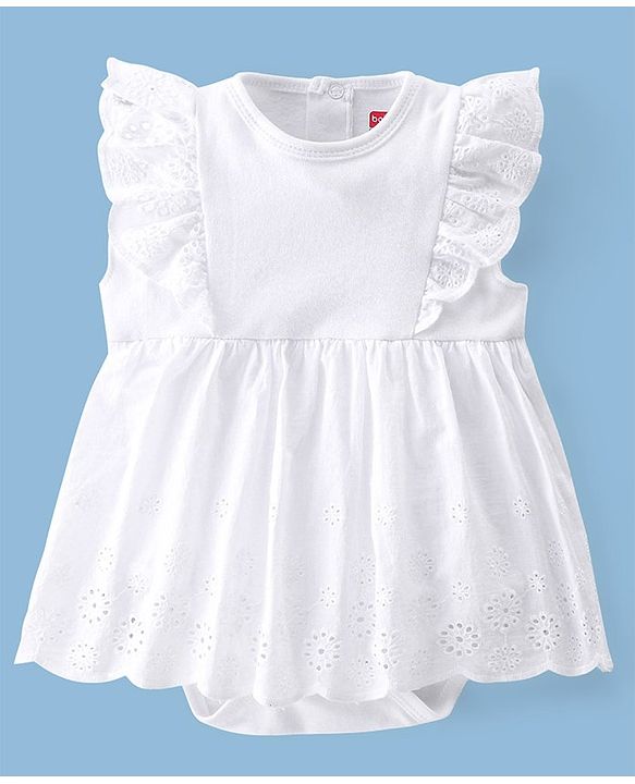 Babyhug 100% Cotton Interlock Knit Sleeveless Solid Color Onesies with Hair Band & Booties - White