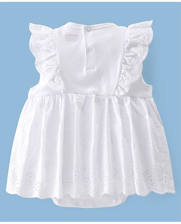 Babyhug 100% Cotton Interlock Knit Sleeveless Solid Color Onesies with Hair Band & Booties - White