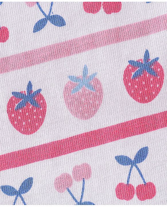 Babyhug 100% Cotton Knit Sleeveless Asymmetrical Top with Frill Detailing Cherry Print - White & Pink