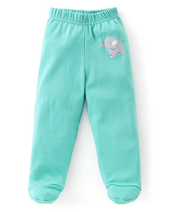 Babyhug Cotton Knit Bootie Legging with Animals Print Pack of 3 - Yellow Navy Blue & Green