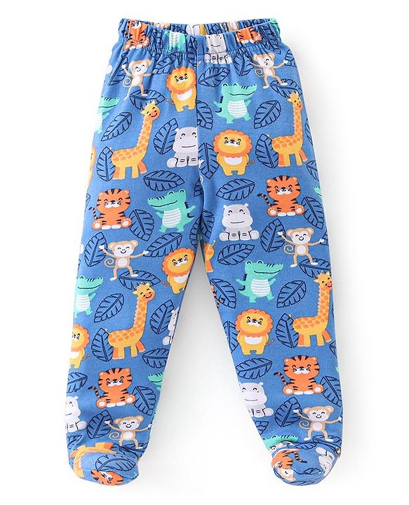 Babyhug Cotton Knit Bootie Legging with Animals Print Pack of 3 - Yellow Navy Blue & Green