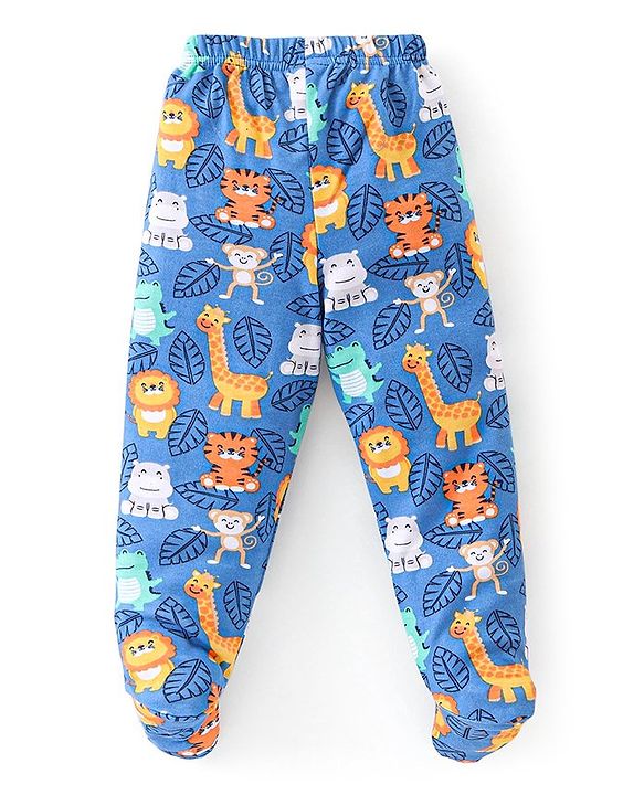 Babyhug Cotton Knit Bootie Legging with Animals Print Pack of 3 - Yellow Navy Blue & Green