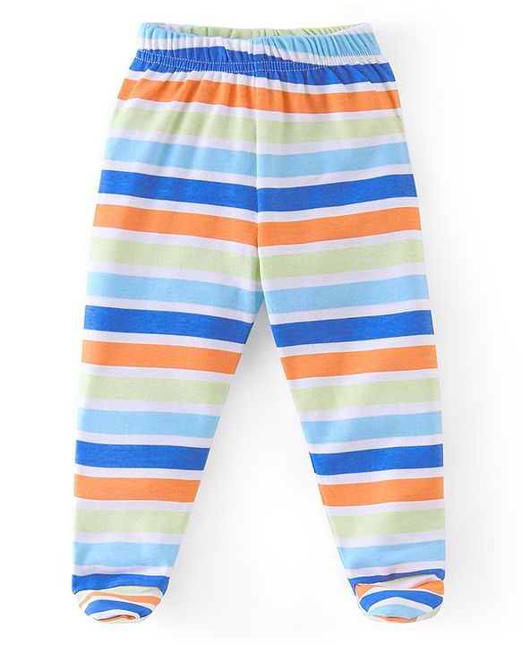 Babyhug Cotton Knit Footed Bootie Leggings Bunny Printed  Pack of 3 - Blue & Peach