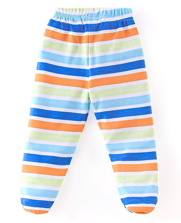 Babyhug Cotton Knit Footed Bootie Leggings Bunny Printed  Pack of 3 - Blue & Peach