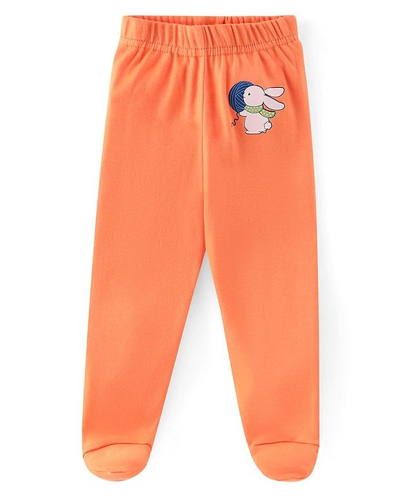 Babyhug Cotton Knit Footed Bootie Leggings Bunny Printed  Pack of 3 - Blue & Peach