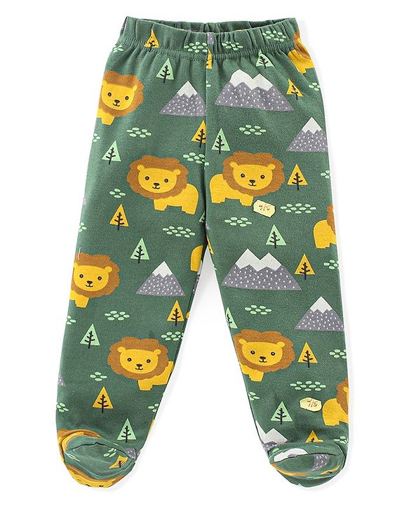 Babyhug Cotton Interlock Knit Bootie Pant Stripes & Lion Print Pack of 3 - Multicolor