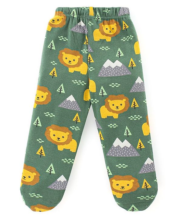 Babyhug Cotton Interlock Knit Bootie Pant Stripes & Lion Print Pack of 3 - Multicolor