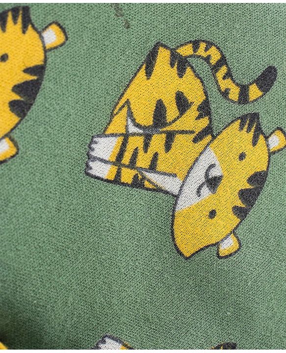 Babyhug Interlock Cotton Knit Footed Bootie Pants Stripes & Big Cat Print Pack of 3 - Yellow Green & Grey