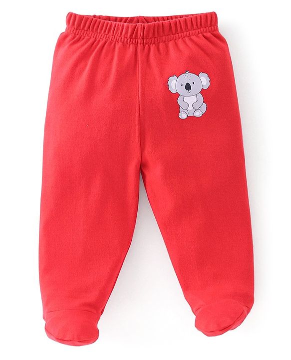 Babyhug Cotton Full Length Bootie Leggings Koala Bear Print Pack of 3 - Blue & Red