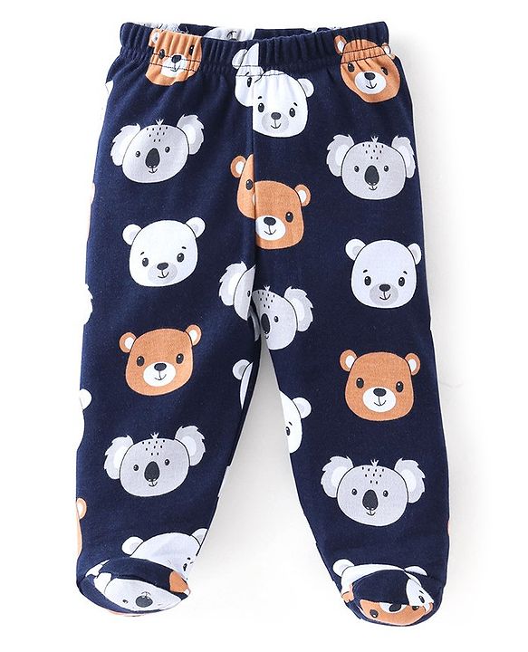 Babyhug Cotton Full Length Bootie Leggings Koala Bear Print Pack of 3 - Blue & Red