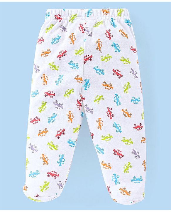 Babyhug Cotton Full Length Bootie Leggings Car Print Pack of 3 - Green White & Red