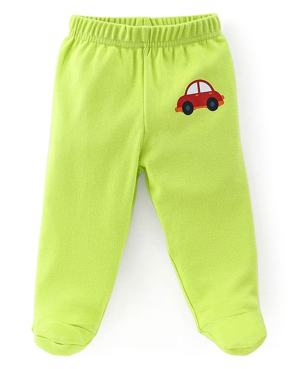 Babyhug Cotton Full Length Bootie Leggings Car Print Pack of 3 - Green White & Red