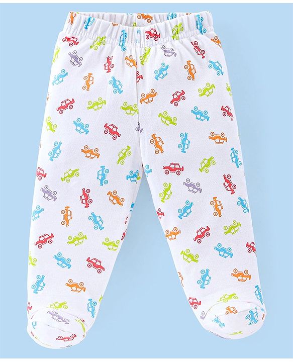 Babyhug Cotton Full Length Bootie Leggings Car Print Pack of 3 - Green White & Red