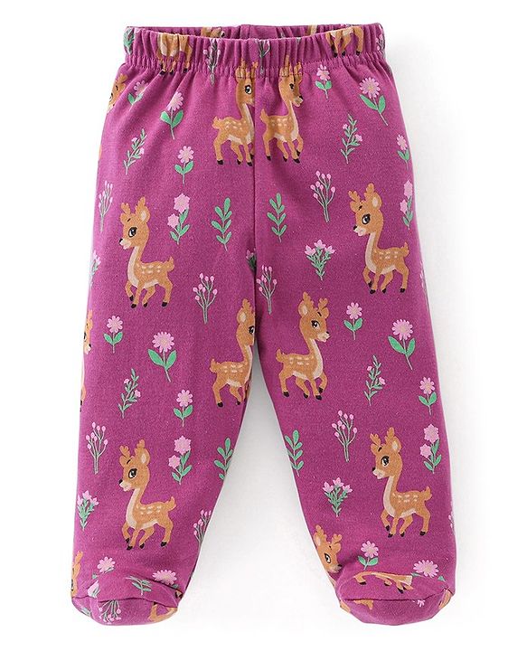 Babyhug Cotton Full Length Bootie Leggings Deer Print Pack of 3 - Pink & Blue