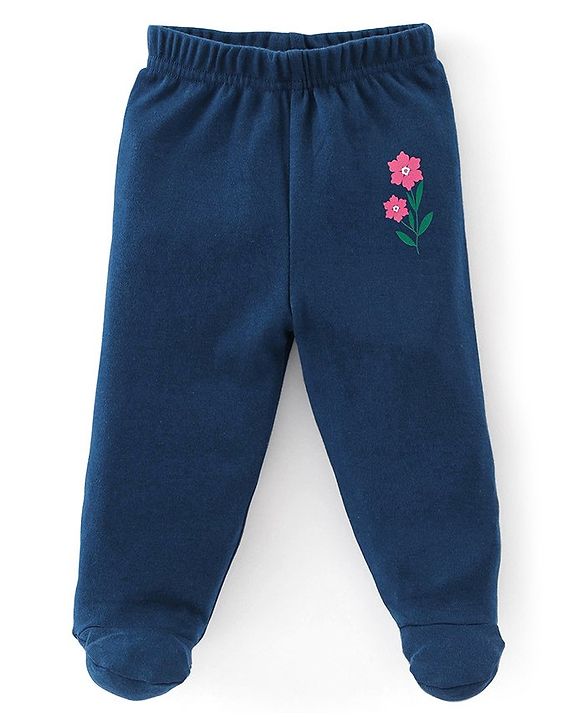 Babyhug Cotton Full Length Bootie Leggings Deer Print Pack of 3 - Pink & Blue