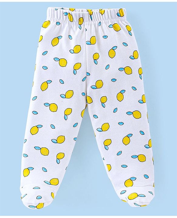 Babyhug Cotton Knit Footed Bootie Legging With Star & Lemon Print Pack of 3  - Red White & Pink