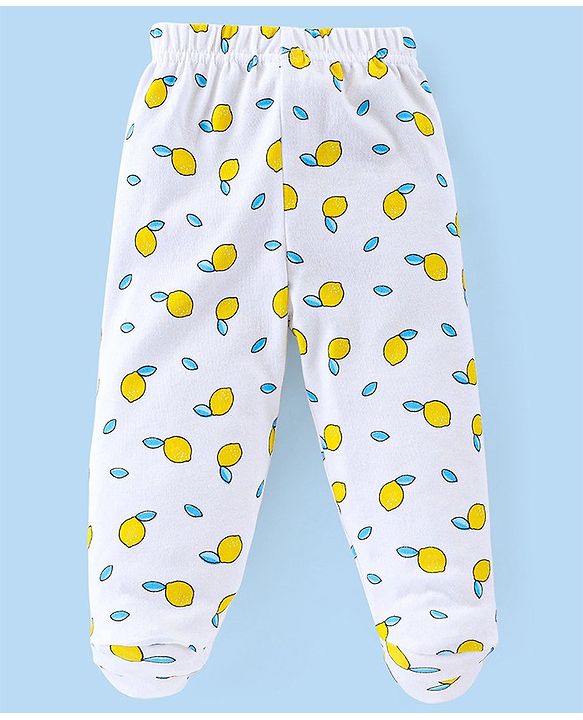 Babyhug Cotton Knit Footed Bootie Legging With Star & Lemon Print Pack of 3  - Red White & Pink